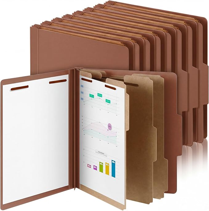 AmazingSpark 24 Pcs Classification Folder Letter Size Bulk 3 Divider Pressboard File Folder with Expansion 2 Prong Fastener Heavy Duty Office File Organizer for School Medical Document(Kraft Paper) by Unknown