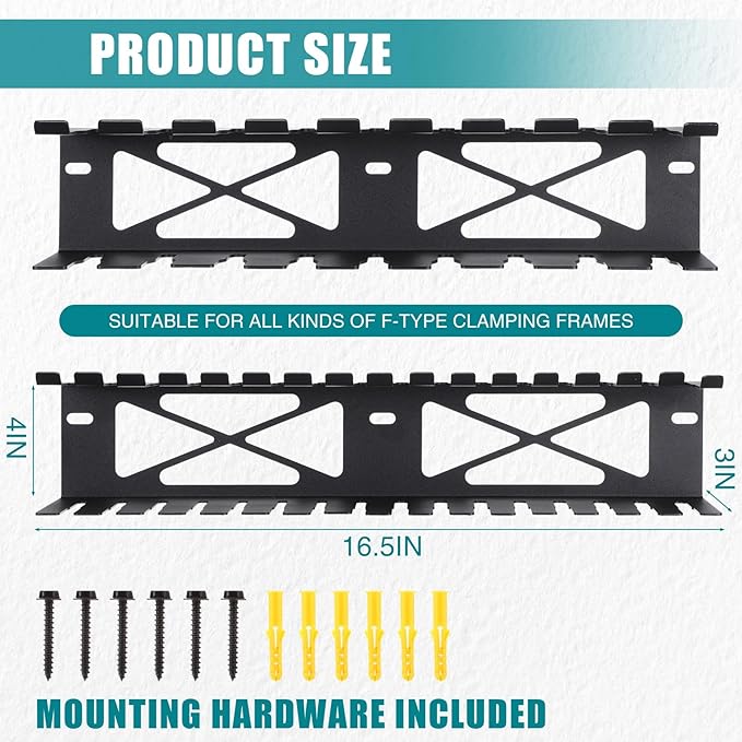 Blulu 2 Pcs F-style Clamp Holder 16 Inch F-style Clamp Storage Tool Rack Organizer Wall Mount for Shed Garage Pegboard Workshop Home - Image 2