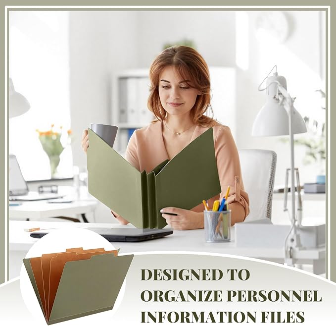AmazingSpark 24 Pcs Classification Folder Letter Size Bulk 3 Divider Pressboard File Folder with Expansion 2 Prong Fastener Heavy Duty Office File Organizer for School Medical Document(Hunter Green) - Image 5