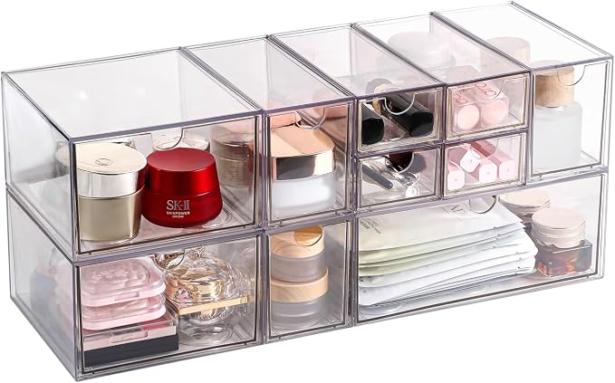 Stackable Storage, Clear Plastic Drawer Storage With 10 Drawers, 4 Different Sizes, Suitable For Desktop, Candy boxesunnels, Cosmetics, Stationery, Jewelry and Organization - Image 4