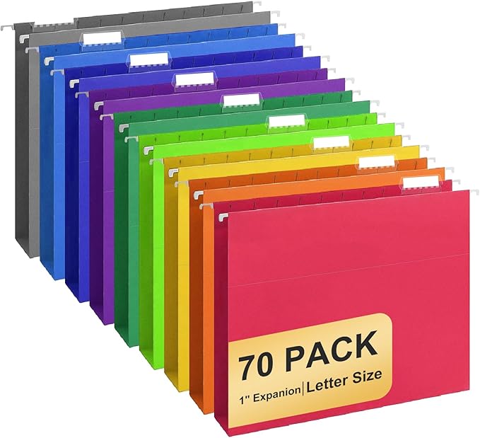Hanging File Folders, 70 Pack Letter Size Hanging File folders with 1/5-cut Tabs, Stay Organized for Your Home and Office Bulk File, Documents and Paper, 10 Colors by YOPCDJ