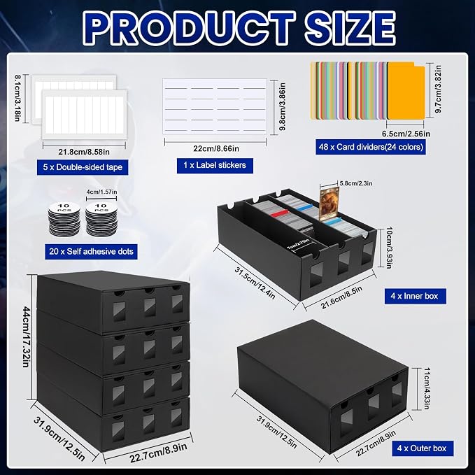 AOBOPLE Card Storage Box,12000+ Cardboard Trading Card Boxes with 72 Card Dividers,Labels and Tape,Bulk Card Storage for MTG TCG PTCG Commander Display - Image 2