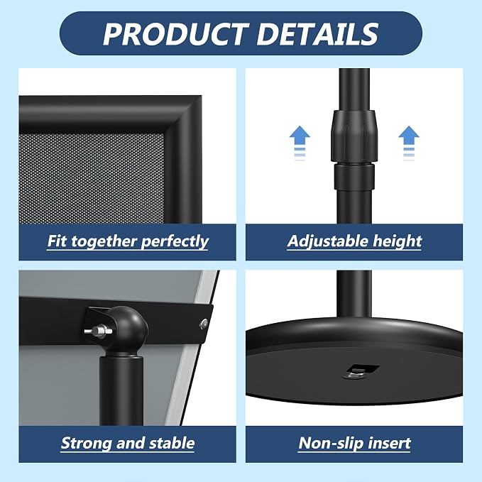 Relx Sign Holder Stand 11*17 inches - Adjustable Floor Standing Sign Holder - Signage Stand with Snap-Open Frame Display for Malls,Schools,Restaurants (black) - Image 6