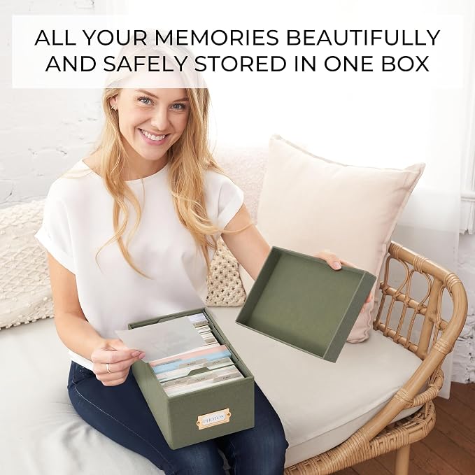 ZICOTO Decorative Photo Storage Box - Sturdy Linen Photo Organizer with Dividers is Perfect to Store Up to 850 Pictures and 4x6 Photos - Portable Scrapbook Storage Containers with Lid - Image 3