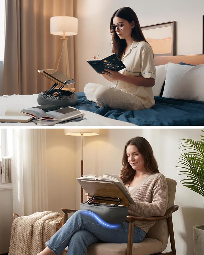 Viozon Lap Book Pillow Stand with Storage, Adjustable Beanbag Reading Pillow with Dark Wood Panel, Multi-Angle Book Holder for Hands-Free Reading in Bed or Sofa,Book Lover Essential, Soft Cushion - Image 2
