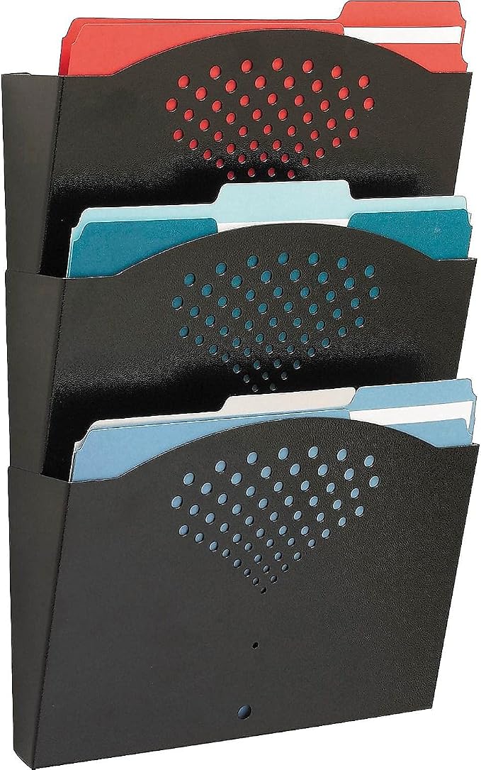 Safco Steel Three Pocket Letter Size Flush Mount Wall Rack 3172BL, Black Powder Coat Finish, Durable Commercial-Steel Construction - Image 2