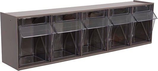 Akro-Mils TiltView Plastic Storage Cabinet with 5 Tilt Out Bins, Horizontal Plastic Parts Organizer, Teacher Toolbox, and Office Supply Organizer, 23-5/8" W x 6-1/2" H x 5-5/8" D, Mocha Raspberry by Akro-Mils