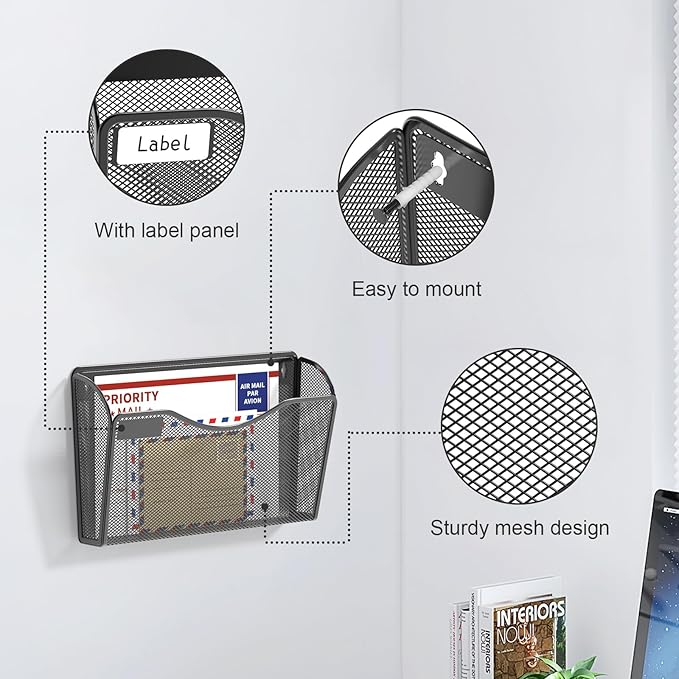 samstar 6 Pack Mesh Wall Mounted File Holder Metal Wall File Pocket Mail Organizer for Office/Home(with Label Panel) - Image 5