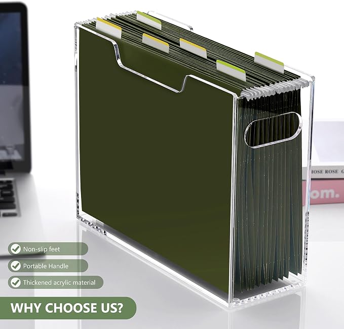 DINGHUO Acrylic Hanging File Organizer Box with Handles | Letter Size Clear File Folder Organizer, Portable File Holder for Desk Home Office School - Image 4