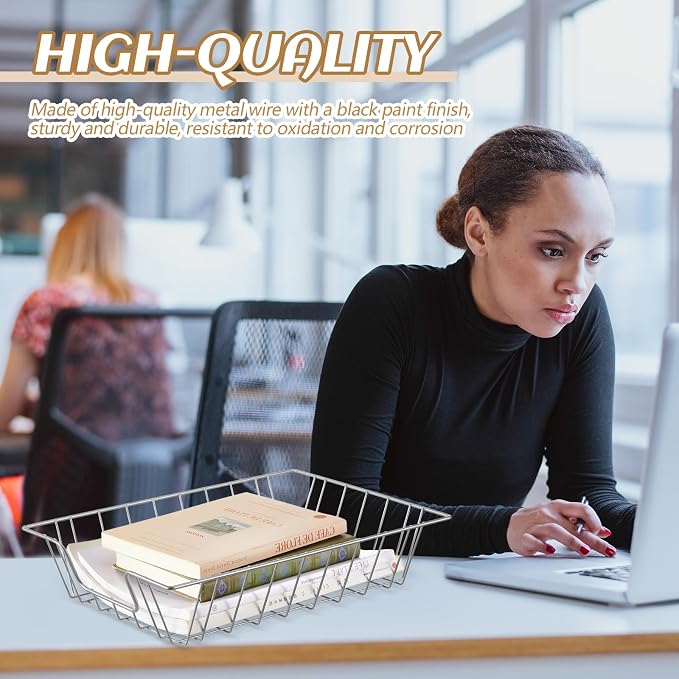 Yeaqee 6 Pcs Letter Tray Classroom Paper Trays,14'' X 10'' X 3'',Silver - Image 5