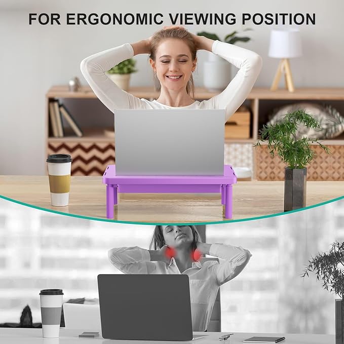 WALI Computer Monitor Stand with Storage, Monitor Riser 3 Height Adjustable | Laptop Riser with Airflow Vents, Desk Organizer for Computer, Printer, Notebook (PTT002-V), 1 Pack, Violet - Image 5