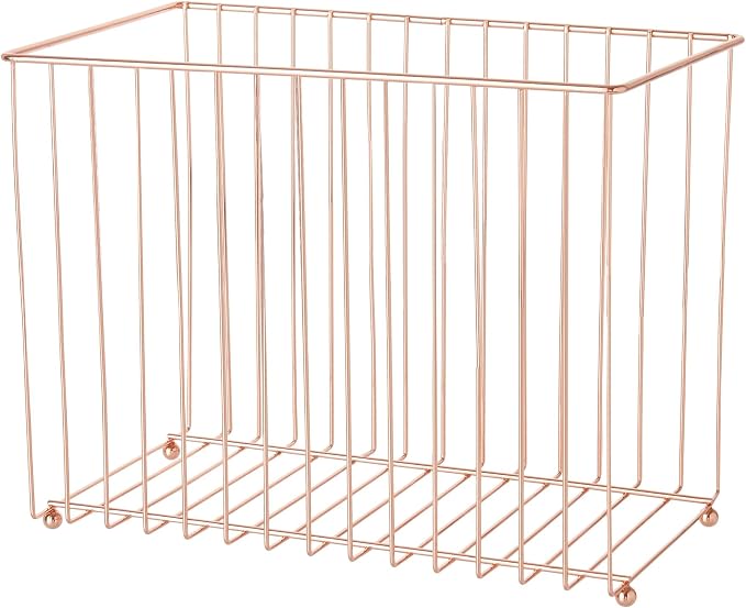 Y YOMA Hanging File Organizer, Letter Size Rose Gold Metal Desk File Crate Storage Basket for Home Office, 1 Pack, I Shaped by YYOMA