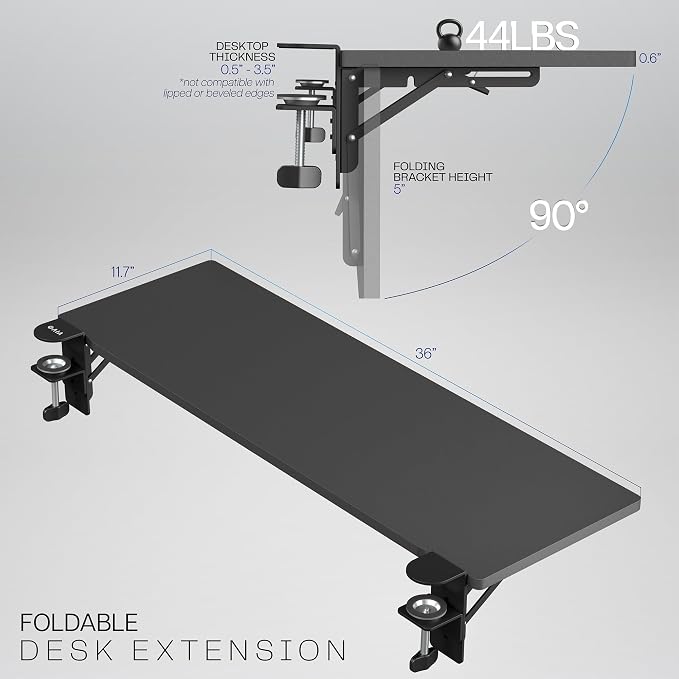 VIVO Black Clamp-on 36 x 12 in Desk Extender, DESK-EXT36 | Foldable, Wrist Support Arm Rest, Office Keyboard Tray, Side Table Extension Attachment - Image 4