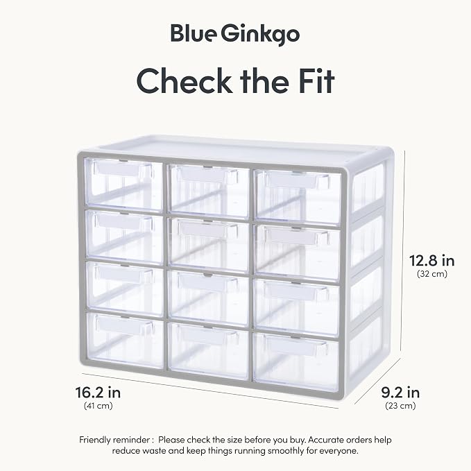 Blue Ginkgo 12-Drawer Storage Cabinet Organizer, Grey, Made in Korea | Stackable. Adjustable. Easy Visibility. - Image 2
