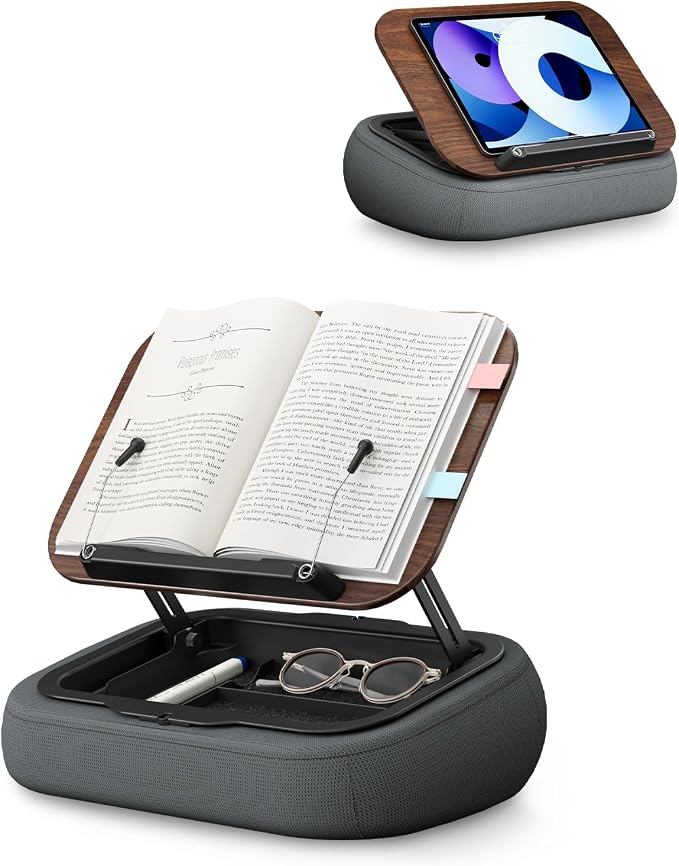 Lap Beanbag Book Stand with Storage, Adjustable Reading Pillow for Bed & Desk, Multi-Angle Book Stand Pillow Holder, Hands-Free Lap Reading Stand for Book,iPad, Tablet by SupeDesk