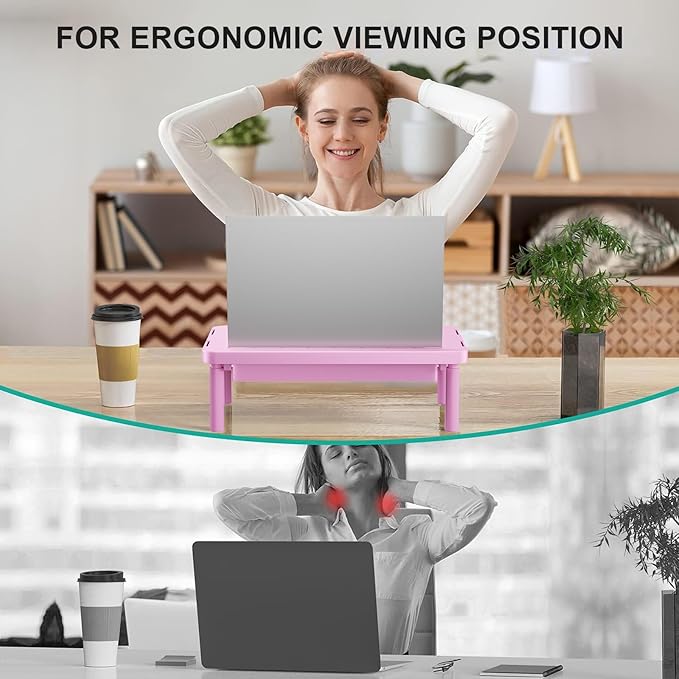 WALI Computer Monitor Stand with Storage, Monitor Riser 3 Height Adjustable | Laptop Riser with Airflow Vents, Desk Organizer for Computer, Printer, Notebook (PTT002-P), 1 Pack, Pink - Image 5