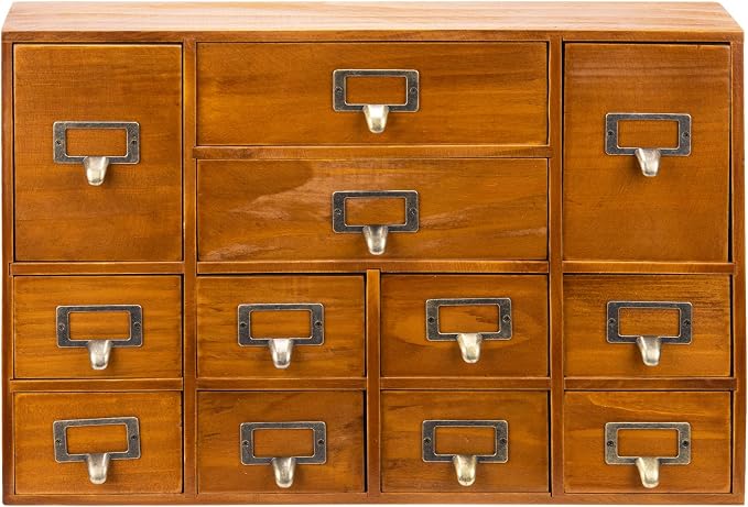 12-Drawer Apothecary Cabinet - Index Card Organizer - Vintage Chest of Drawers - Mahogany Wooden Organizer - Office Desktop Drawer Organizer for Herb Storage, Apothecary Diaries, Tea Collection by PrimoSupply