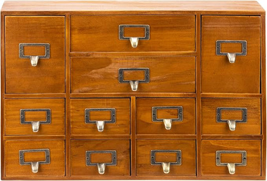 12-Drawer Apothecary Cabinet - Index Card Organizer - Vintage Chest of Drawers - Mahogany Wooden Organizer - Office Desktop Drawer Organizer for Herb Storage, Apothecary Diaries, Tea Collection by PrimoSupply