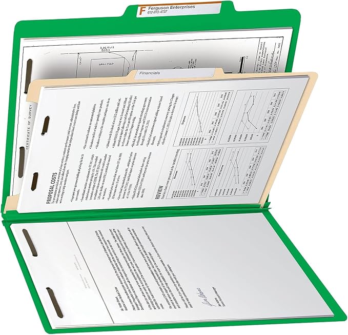 Smead Classification Folder with Prongs, 1 Divider, 2" Fasteners, Letter Size, for Documents Organization, Durable File Organizer for Home, School or Office, Green (13702) - Image 8