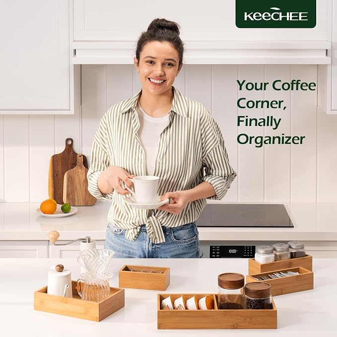 keechee 5-Piece Bamboo Drawer Organizer Set, 2.2" Deep Multi-Use Organizers for Utensils, Silverware, Cutlery, Desk, Bathroom, Junk Drawer & Makeup, Non-Slip Feet Included. - Image 7