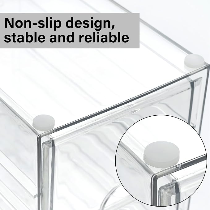 Prsildan 17 Drawers Teacher Toolbox Office Supply Organizer, Set of 4 | Clear Acrylic, Pull Out, Craft Desk Art Supply Accessories Vanity Countertop Bathroom Kitchen Cabinet Makeup Storage - Image 6