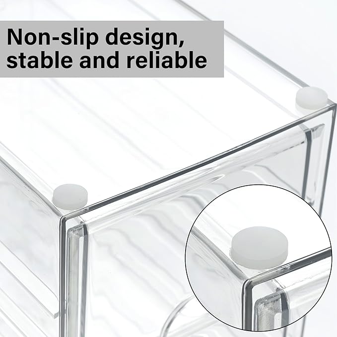 Prsildan 17 Drawers Teacher Toolbox Office Supply Organizer, Set of 4 | Clear Acrylic, Pull Out, Craft Desk Art Supply Accessories Vanity Countertop Bathroom Kitchen Cabinet Makeup Storage - Image 6