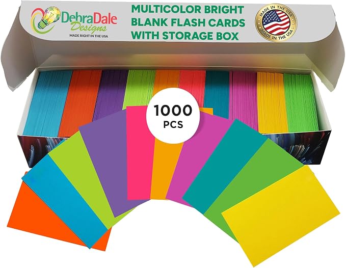 Mini Flash Cards 1000 Pack, Neon Study Cards for Active Recall, USA Made | Color-Coded Learning Cards for Vocabulary, Nursing School, Language Learning, Memory Retention & Exam Prep by DebraDaleDesigns