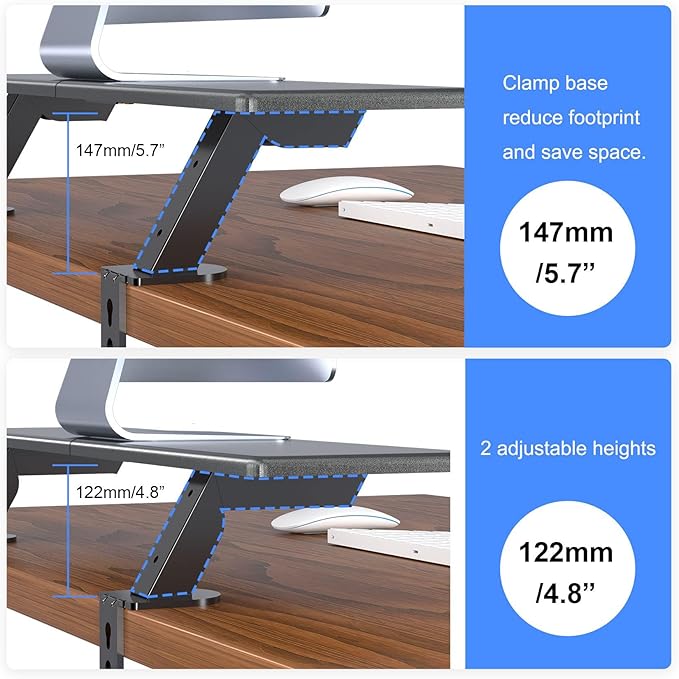 suptek Clamp-on 32 Inch Dual Monitor Desk Mount Riser Shelf Computer Stands for 2 Monitor,Laptop,Printer, Notebook,32.2” x 7.8” x 5.7” - Image 3