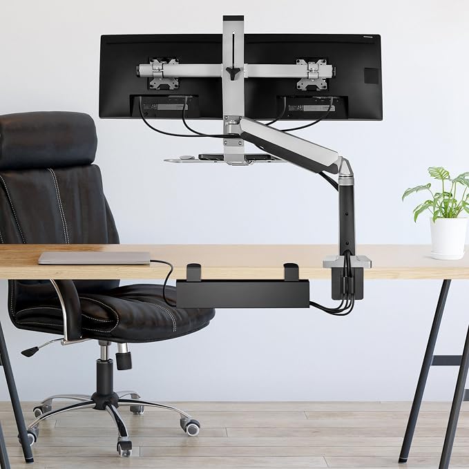 Mount-It! Under Desk Cable Management Tray – Clamp-On No-Drill Metal Cable Management Tray for Desk & Standing Desk, Wire & Cord Organizer for Power Strips, Glass Desks – 23.6” Black - Image 9