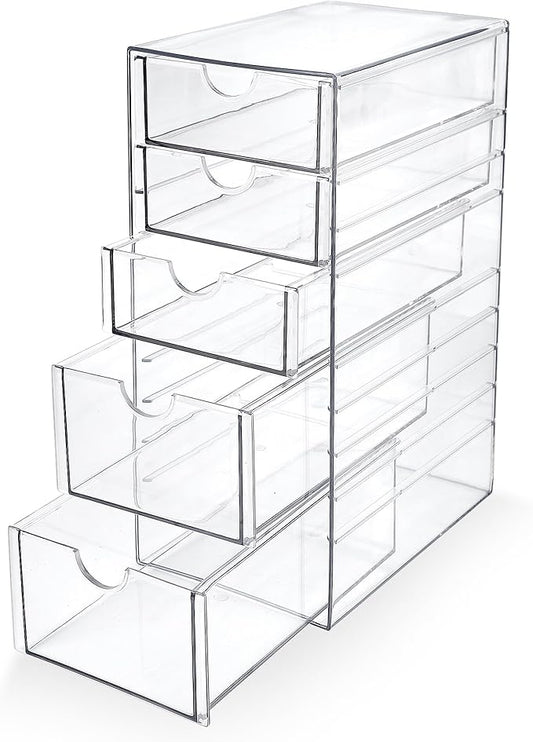 Prsildan Hair Accessories Organizer Acrylic Drawer with 5 Small Drawers | Clear, For Bathroom Vanity Office Desk, Jewelry Makeup Storage by Prsildan