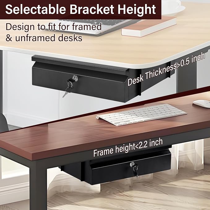 Under Desk Drawer 15.7" x 11.8" x 4.3" with Lock & Keys | Privacy Protection, Fits Framed & Unframed Desk, Smooth Slide Rail , Storage Organizer for Workbench, Office, Home - Image 3