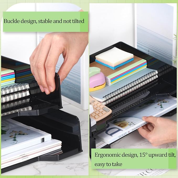 DoubleFill 2 Pcs Stackable Letter Tray Rectangular Plastic Desk Organizer 13 x 9.5 x 2.6 in Paper Holder File Tray Accessories Rack for Desktop Office Desk Drawers (Black) - Image 6