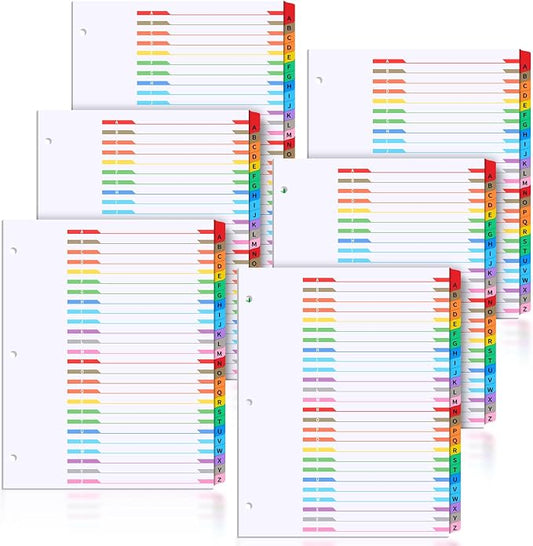 Sinload 6 Set A-Z 26 Tab Dividers for 3 Ring Binders, 8.5 x 11 Inch Alphabet Binder Divider a to Z Divider with Multicolor Alphabetical Tab Alphabetical File Divider for Page Notebook File by Sinload