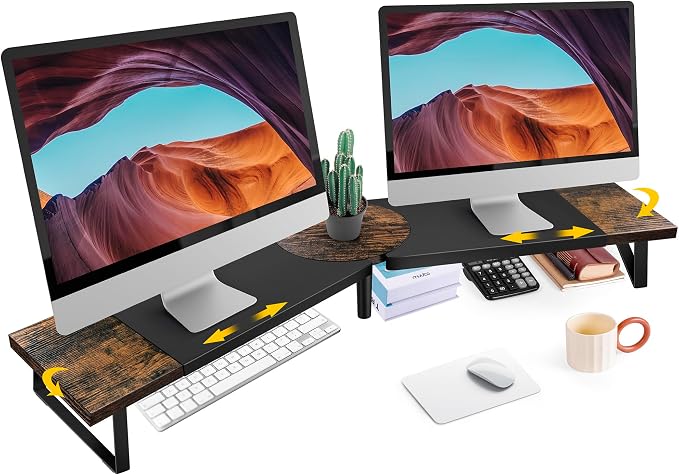 Across-Star Dual-Monitor Stand for Desk - Large Adjustable Length and Angle Riser for 2 Monitors, Double Computer Desktop Organizer, Shelf for TV, Laptop, Printer by Acorss-Star