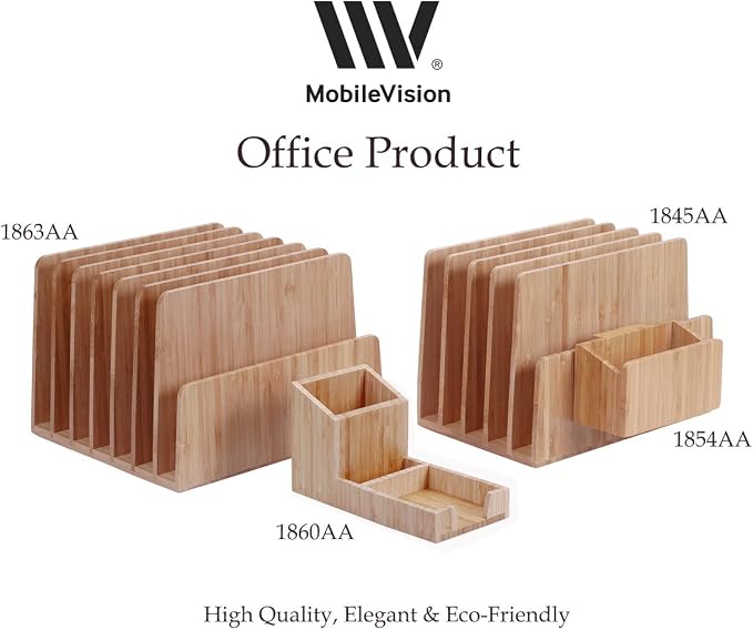 MobileVision Bamboo Desktop File Folder Organizer and Paper Tray, 5 Slots - Image 7