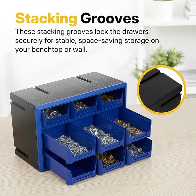 Northsky 9-Drawer Plastic Storage Drawers, Small Parts Organizer, Stackable Teacher Toolbox for Hardware, Screws, Nuts & Bolts, Stickers, Beads, Building Bricks, Garage Storage，14.17 × 7.09 × 9.45 - Image 5