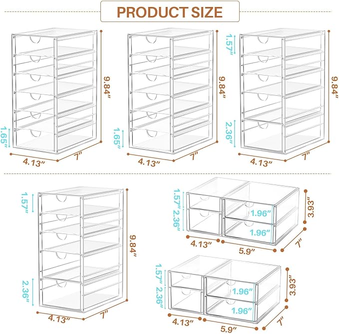 ARSTPEOE 30-Drawer Acrylic Storage & Makeup Organizer for Desk, Bath | Smooth-glide drawers, clear acrylic, stackable , dustproof, wipe-clean, for perler beads, rhinestones, googly eyes, lego bits - Image 3