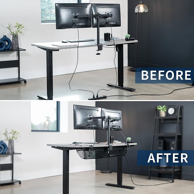 VIVO No Drill Clamp-on 44 inch Mesh Net Under Desk Cable Management Wire Organizer, Adjustable Home Office Standing Desk Cord Storage Sleeve, Black, DESK-AC44MH - Image 5