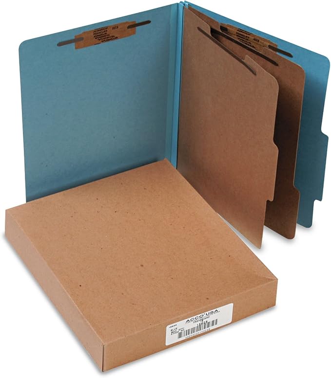 ACCO Classification Folders with Fasteners, Pressboard, 6-Part, Letter Size, Blue, 10 per Box (A7015026) by ACCO+Brands