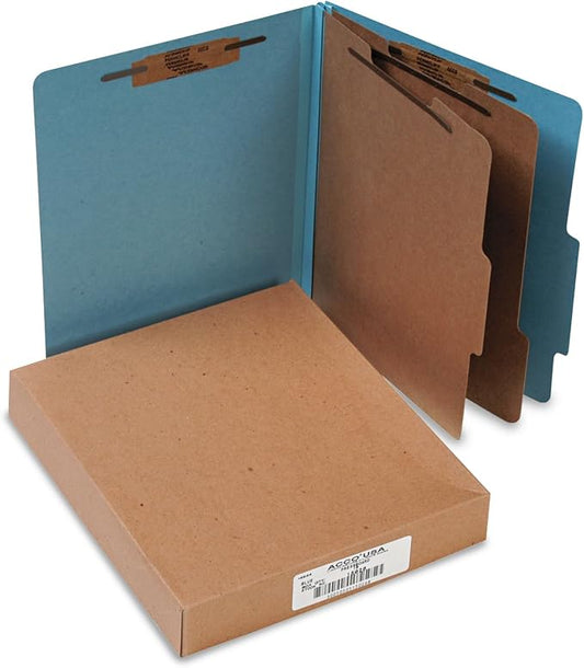 ACCO Classification Folders with Fasteners, Pressboard, 6-Part, Letter Size, Blue, 10 per Box (A7015026) by ACCO+Brands