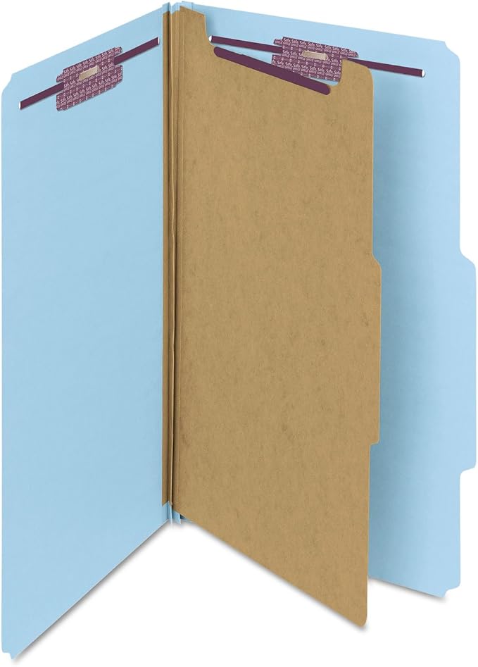 Smead Pressboard Classification File Folder with SafeSHIELD Fasteners, 1 Divider, 2" Expansion, Legal Size, Blue, 10 per Box (18730) - Image 3