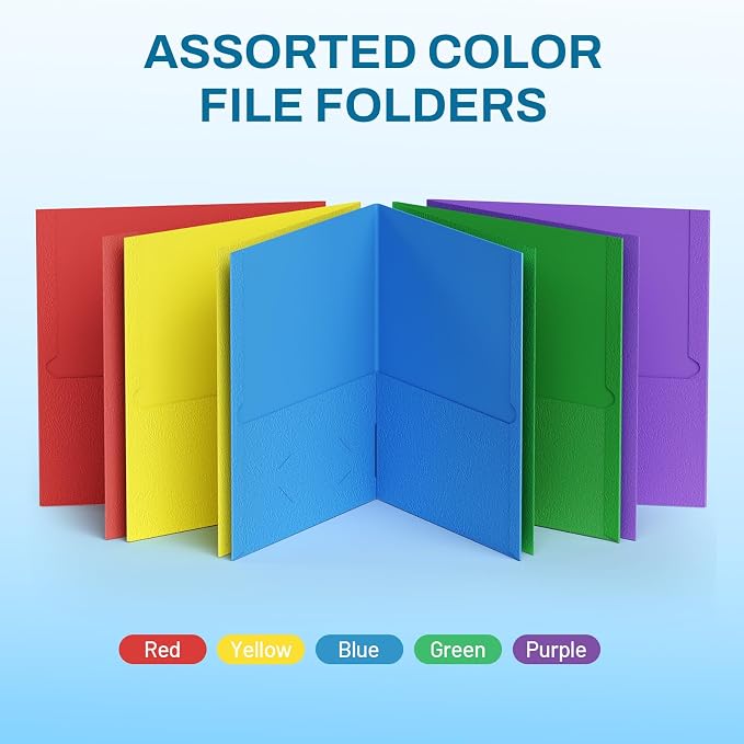 SUNEE Folders with Pockets(125 Pack, Assorted Colors), 2 Pocket Folders Fit Letter Size Paper, Paper File Folder for School Office Home Bussiness - Image 5