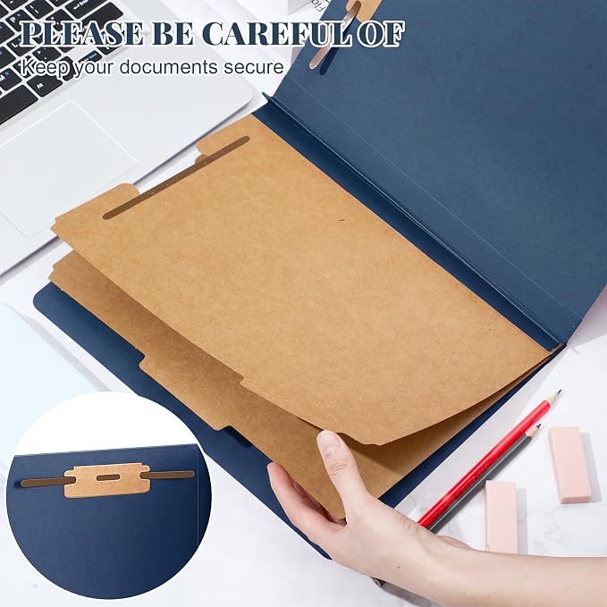 AmazingSpark 24 Pcs Classification Folder Letter Size Bulk 2 Divider Pressboard File Folder with Expansion 2 Prong Fastener Heavy Duty Office File Organizer for School Medical Document(Navy Blue) - Image 4