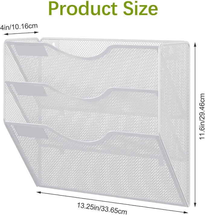 EasyPAG 3 Pocket Mesh Wall File Organizer, Hanging Paper Folder Holder with Classify Label, Vertical Wall Mount Mail Organizer for Office Home Classroom, White - Image 7