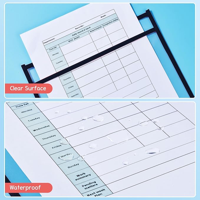 GAMENOTE 30 Pack Dry Erase Pockets, 10x14 Reusable Sleeves, Black | 30 reusable PVC pockets hold 8.5 x 11 and 9 x 12 sheets; double sided wipe clean surfaces, pen loops, eyelets, and 5 rings - Image 6