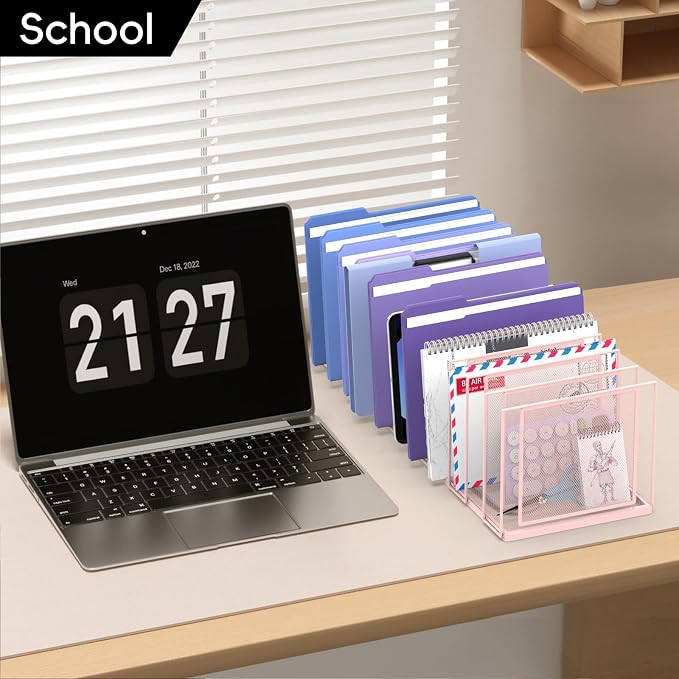 File Organizer for Desk, 11-Section Vertical File Sorter, Paper Holder Organizer Standing Metal File Folder for Office Home Classroom, Pink - Image 9