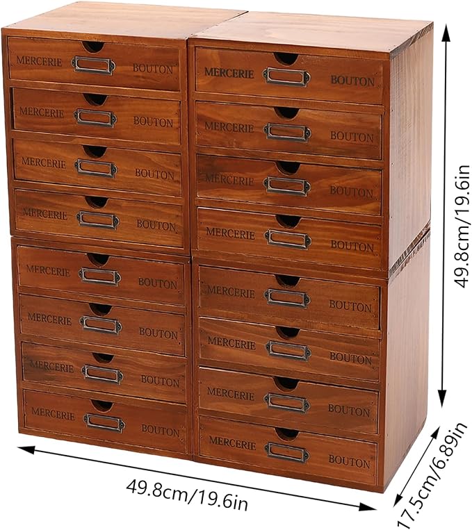 4Pcs Multi Drawer Storage Organizer with 16 Drawers, Vintage Wooden Desk Organizer Craft Storage Drawers Stackable Desktop Organizing Cabinet, No Assembly Required - Image 4