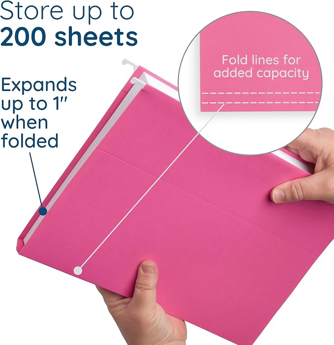 Blue Summit Supplies 50 Hanging File Folders, Letter Size, Pink | Reinforced letter size, 1/5 cut tabs, plastic tabs and inserts included, for filing cabinet, home, and office - Image 3