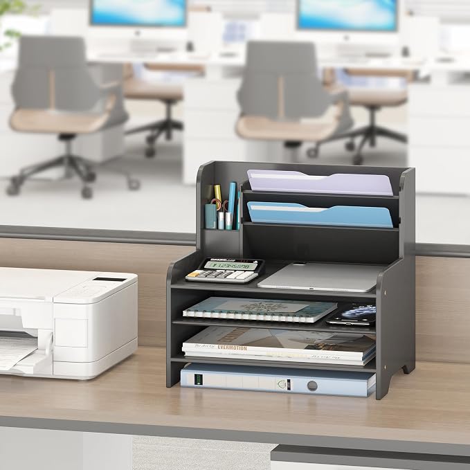 Bamboo File Organizer for Desk, Paper Tray with Pen Holder | Open tiers and a pen holder sort Letter/A4 paper, folders and office supplies while keeping your workspace clutter-free - Image 6