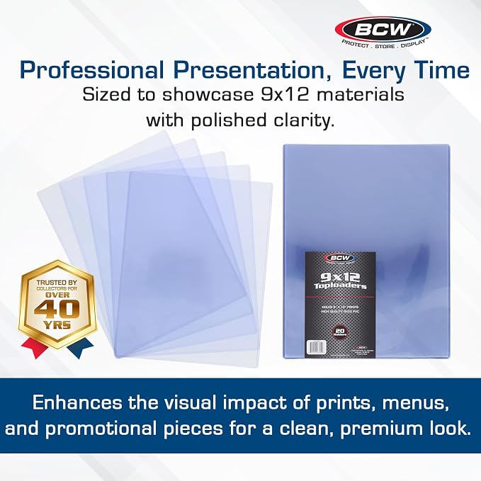BCW 9x12 Topload Holder (20-Pack) – Rigid Print Protectors for Art Prints, Menus & Sheet Music | Hard Plastic 9x12 Sheet Protectors | Short Side Open 9x12 Top Loaders - Image 2